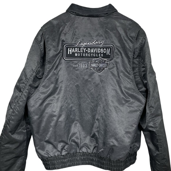 Vintage Harley Davidson Leather Collar Nylon Bomber Jacket Mens XL Patches 2003 - Picture 3 of 16